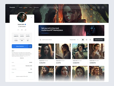 Pandora - NFT Marketplace Collection Page art bitcoin buy nft collectibles crypto crypto wallet design desktop ethereum marketplace nft nft art nft shop opensea page ui ux web 3 web 3.0 website