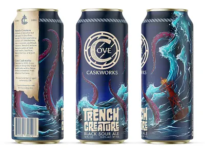 Trench Creature Black Sour Ale beer branding brewery brewing can cove icon illustration kraken logo logomark monogram ocean packaging pint procreate tentacle water wave wordmark