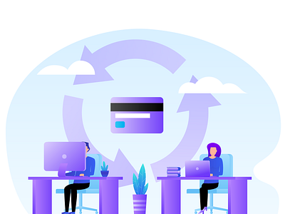 Revenue Cycle Services boy character color colour creditcard cycle girl gradient illustration illustrator mac medical office pc people revenue services vector vivid
