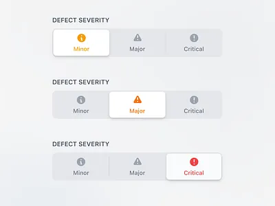 Segment Control Component for Recording Defect Severity design figma form form elements input light mode minimal mobile product design saas segment segment control ui web