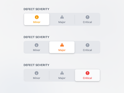 Segment Control Component for Recording Defect Severity design figma form form elements input light mode minimal mobile product design saas segment segment control ui web