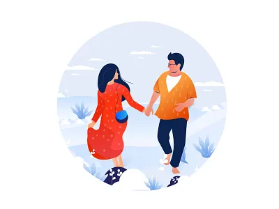 Illustration beach branding character color couple female gradient header illustration illustrations love male nature romance running tree ui ux walking
