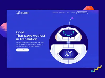 Unbabel 404 page art direction artificial intelligence illustration robot ui unbabel user experience user interface website