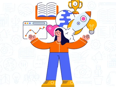 Self Improvment app character develop grow illustration improvement learn self care