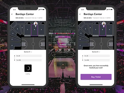 Basktetball Game Ticket Booking bastketball court black and white clean app design dark ui design interface ios iphone x mobile app design mobile app development mobile app experience mobile interface mobile ui ux nba purple ui ui ux ui ux design ui ux designer ux design
