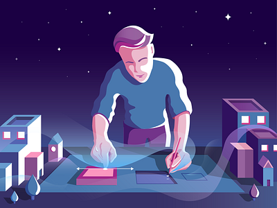 Late Night Project ✨ architect city design gradients illustration light night project stars vector