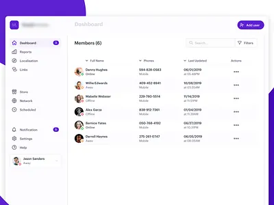 Simple Dashboard app clean dashboard design homepage light listing members reports search website