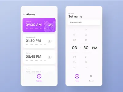 Fun Alarm app UI alarm app app design flat ui ios app minimal ui reminder stop watch timer app ui design