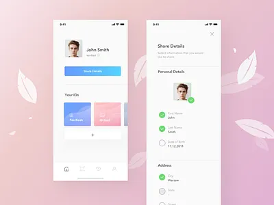 LiteID App 10clouds app bright design flat home id identity jakubiak julia share ui ux verification white