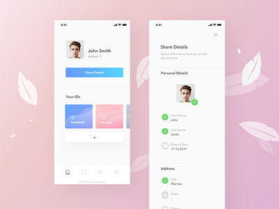 LiteID App 10clouds app bright design flat home id identity jakubiak julia share ui ux verification white