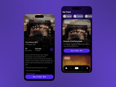 Events Ticket App app application concerts dark mode dark theme entertainment event festival mobile app ui ux