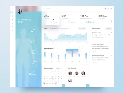 Health Board app body calendar daily ui doctor graph health healthcare medical mint notification ui ux