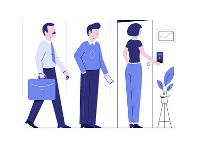 Access Control System app control door illustration key lock office open people security system team