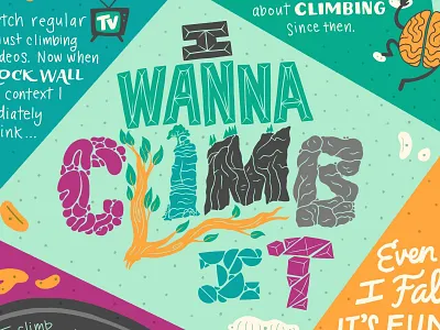 I Wanna Climb It bouldering climbing illustration infographic information lettering obsession storytelling