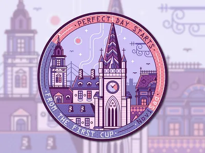 Novi Sad City Coffee Time city coaster emblem flat design label line art novi sad novisad serbia serbian sticker stickermule vojvodina