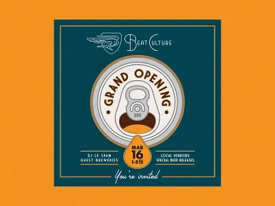 Beat Culture "Grand Opening" Beer Can Graphic beer beer can beer can design branding brewery can design illustration lockup logo mark type typography vector