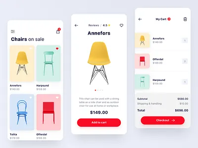 Furniture Store App - More Screens app app design cart colourful concept ecommerce furniture ios minimalist price shop shopify store ui ux