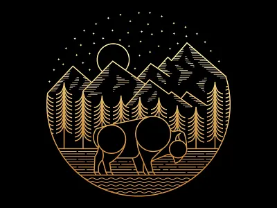 Bison art badge bison design geometric gold icon identity illustration line lineart logo mark minimal minimalist monoline mountain outdoor simple symbol