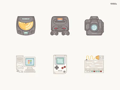 History Geek Icons 1990s- part 2 1990s 20 century camera icon gameboy icon history history geek icon set icons modem icon pentium icon sega icon slr vector vintage vintage gaming console windows