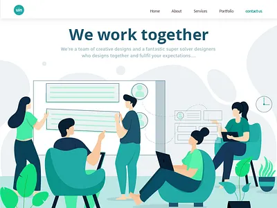 Team Work colors concept design flat vector illustration interface landingpage plants uiux work desk