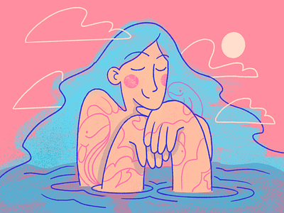 Daydreaming isn't a waste of time 2d brush charachter clouds custom darkcube data design digitalart drawing dream fish illustration landing page sea ui ux vector water woman