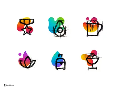 Sketch Line Icons With Abstract Background abstract avocado award beer color design gradient ice cream icon icons illustration line sketch starry stroke sweet texture textured travel vector