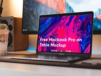 Free Macbook Pro on Table Mockup apple branding design free free mockup freebie macbook pro mockup psd table
