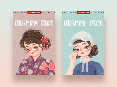 Vintage illustrations cartoon character art design girl illustartion