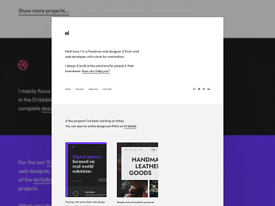 Matt here... animation black clean design header hero homepage minimal minimalism personal portfolio purple simple simplicity typography webflow white whitespace