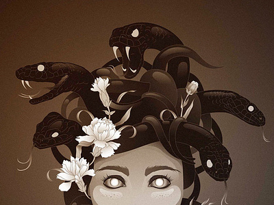 Medusa Illustration auckland babe biatch chrysanthemum eyes flowers illustration lips medusa noise nouveau plants portrait portrait art portrait design sepia snakes vector vintage vipers