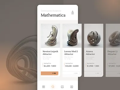 Mathematica app art auction contemporary daily design ecommerce flat house icon illustration math mobile sculpture sketch typography ui