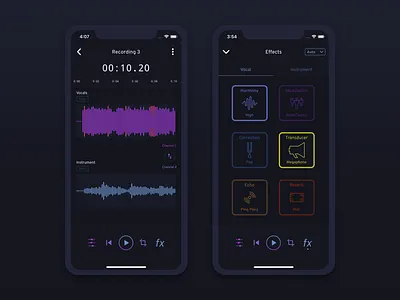 Go Record - Audio Effects app audio dark design interface ios iphonex mobile music player recorder sound ui ux waveform