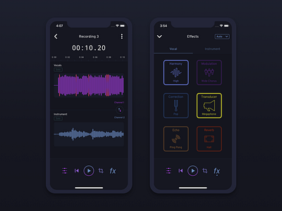 Go Record - Audio Effects app audio dark design interface ios iphonex mobile music player recorder sound ui ux waveform