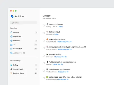 📅 Rutinitas - To Do List App checklist clean light list list of task planner productivity project management task task manager to do to do list ui uiux