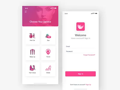 Salon App - 1 add app animations app interaction appointment beauty app beauty salon app booking app clean dailyui design ios logo mobile new pink salon app trend 2019 typography ui ux