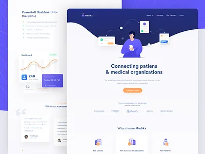 Medika - Landing Page Exploration clean company dashboard illustration landing page medical medical platform minimal patient pharmacy web