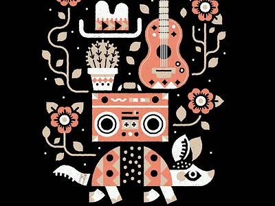 Keep Austin Funky armadillo austin boombox cactus cowboy flowers grackle guitar music pattern southwest texas