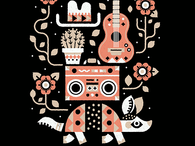 Keep Austin Funky armadillo austin boombox cactus cowboy flowers grackle guitar music pattern southwest texas