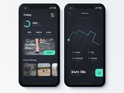 Running App Mobile UI/UX Design animation app clean dark design flat gif green health illustration ios location maps minimalist navigation sky sport ui ux website