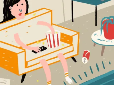 Editorial Illustration for Submittable couch joshquick lazy popcorn potato quickjosh submittable tv writer