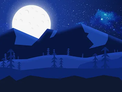 Mountain Illustration illustration landscape moon mountain stars trees vector