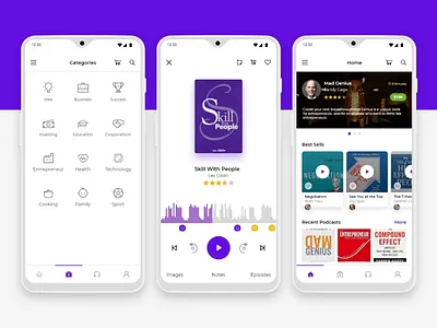 Podigo 2d android app art audiobook book color design dribbble icon illustration minimal mobile app oneplus podcast ui user experience user interface ux vector