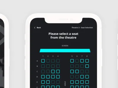 Movie Theatre Seating Exploration app dark app mobile movie movie booking seating theatre ui
