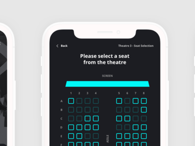 Movie Theatre Seating Exploration app dark app mobile movie movie booking seating theatre ui