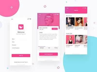 Salon App - 2 app interaction appointment beauty app booking app branding clean corporate dailyui gradient icon illustration mobile new design salon app trend 2109 typography ui ux vector website