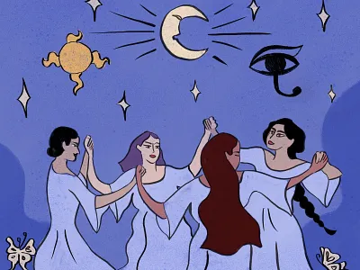 Dancing Witches Celebration coven dancing magic moon nature night rituals spells stars witch