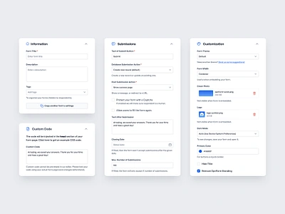 Form Customization Options accordion checkboxes custom code customization dashboard form builder form creator form details form editor form inputs inputs saas textarea theme ui ui design upload image ux ux design web app