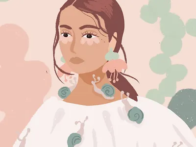 Fragile brush flowers girl green illustration painting petals pink snails soft sweet sans