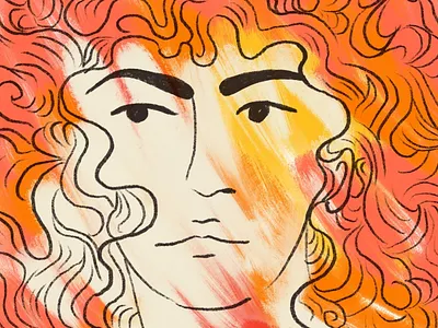 passion art curly hair firey illustration line art painting passion red wild spirit