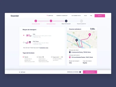Couriers by bicycle - Step-by-step order desktop indicator map map ui order order details order form process progress bar select step by step ui